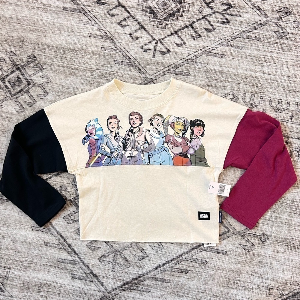 Disney Star Wars Spirit Jersey Cropped Girls Small 5/6 Leia Rey Ahsoka NWT